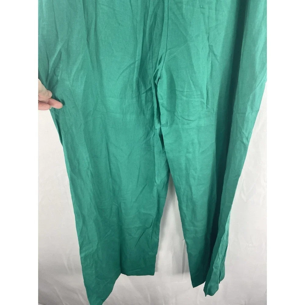 New MNG Mango Kelly Green Bow Linen Blend Jumpsuit Sz Medium (US) Tropical Beach